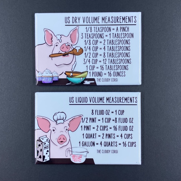 Pig Measuring Chart Magnet Set Kitchen Baking Cooking Guide and Gift - Picture 3 of 4